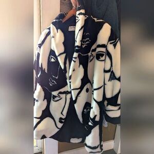 Regal Plush Black and White Graphic Coat